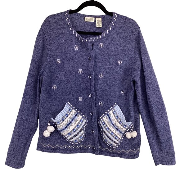 Classic Elements Christmas Holiday Winter Cardigan Sweater‎ Size Large Snowflake - Picture 6 of 10